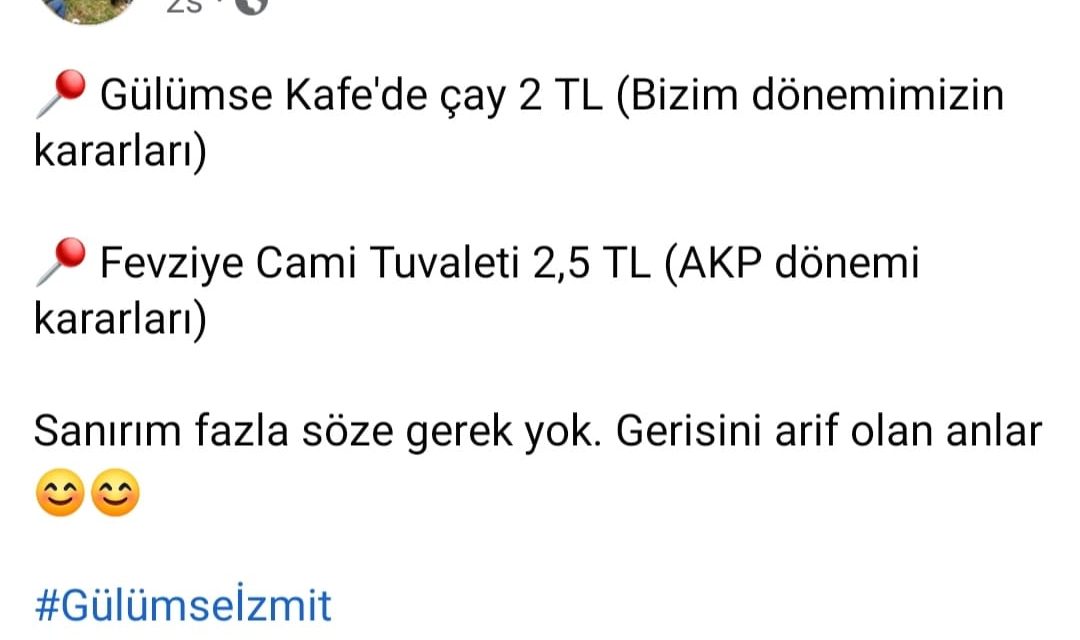 AKP DÖNEMİNİN TUVALETİ 2,5TL, GÜLÜMSE KAFE’DE ÇAY 2 TL