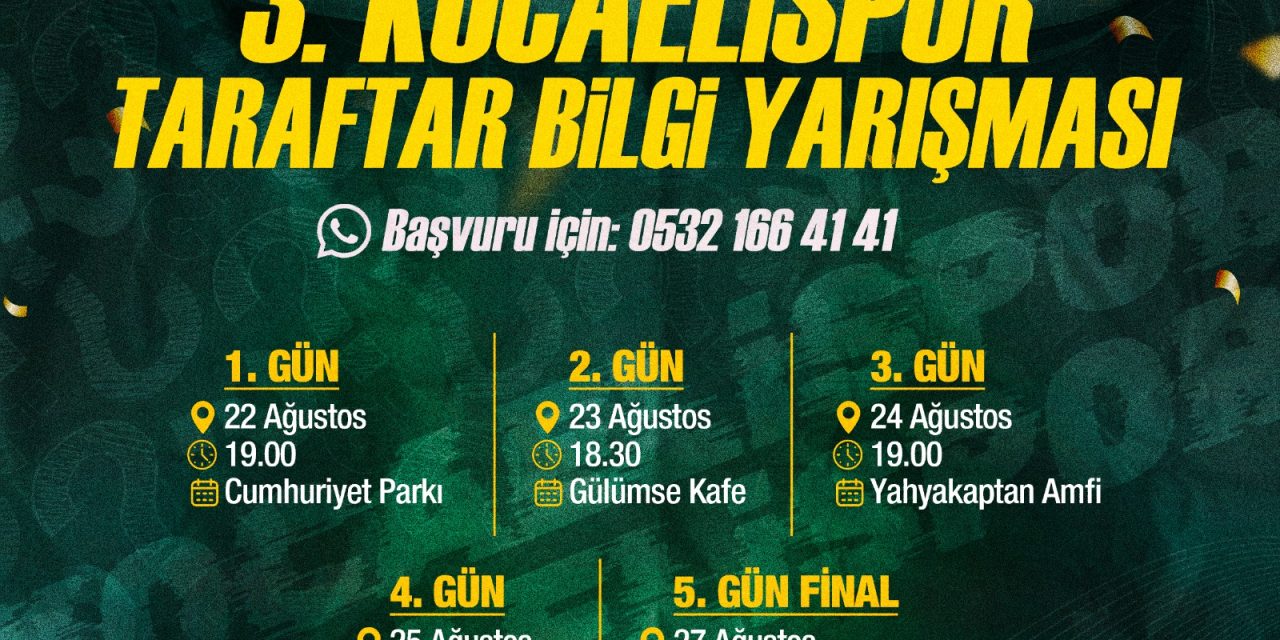 KOCAELİSPOR TARAFTAR BİLGİ YARIŞMASINDA FİNAL HEYECANI BU AKŞAM YUNUS EMRE KÜLTÜR MERKEZİNDE YAŞANACAK