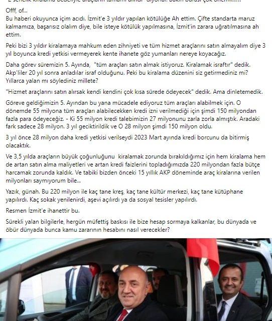 BAŞKAN HÜRRİYET: ARAÇ SATIN ALMA KONUSUNDA ÇİFTE STANDARDA UĞRADIK