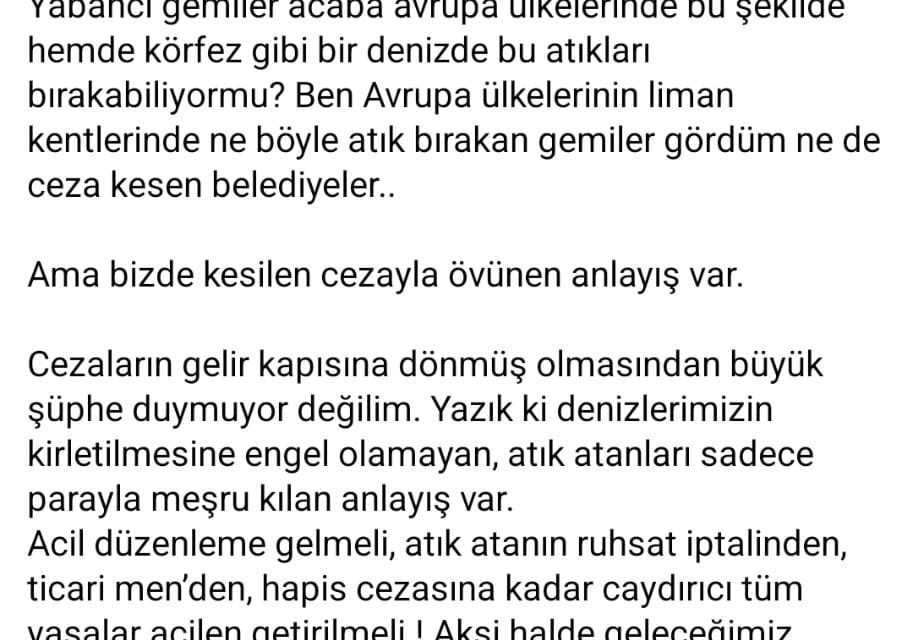 ERAY BODUR: DENİZİMİZİ KİRLETENLER İÇİN ACİL CAYDIRICI YASALAR GETİRİLMELİ!