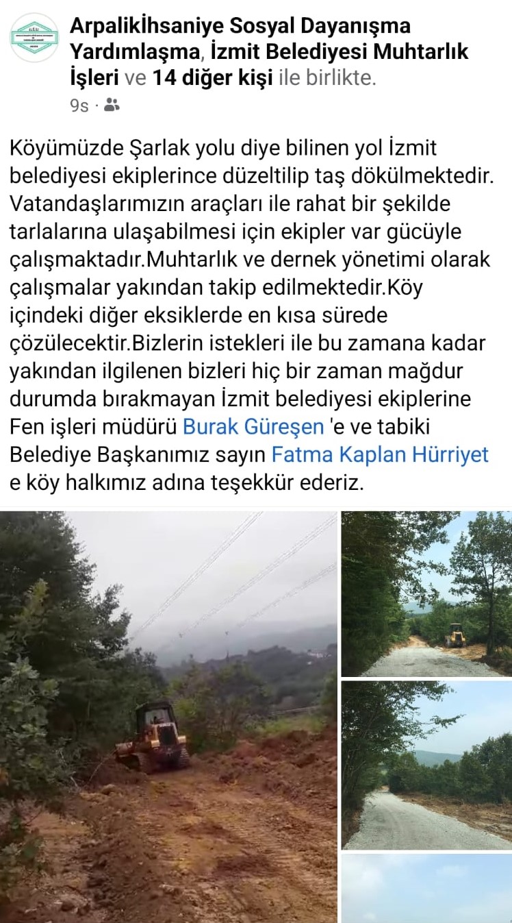 Arpalık İhsaniye'den Başkan Hürriyet’e yol teşekkürü Görsel