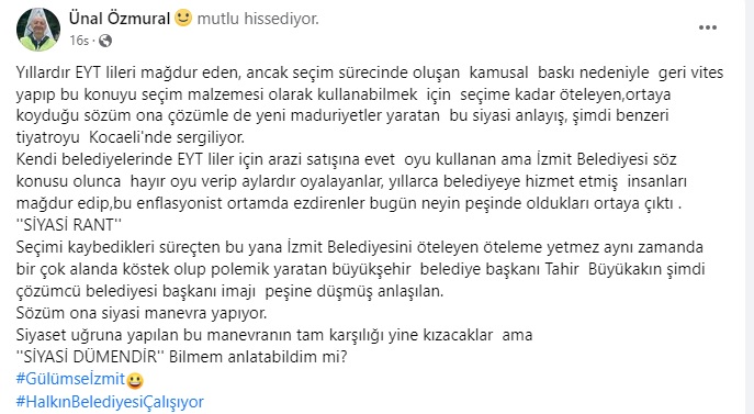 Ünal Özmural Siyaset uğruna yaptıkları bu manevra SİYASİ DÜMENDİR! (1)