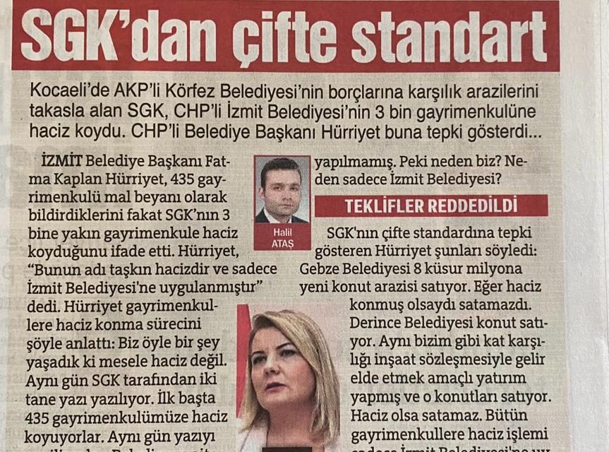 SGK’DAN İZMİT BELEDİYESİNE UYGULANAN ÇİFTE STANDART ULUSAL BASINDA