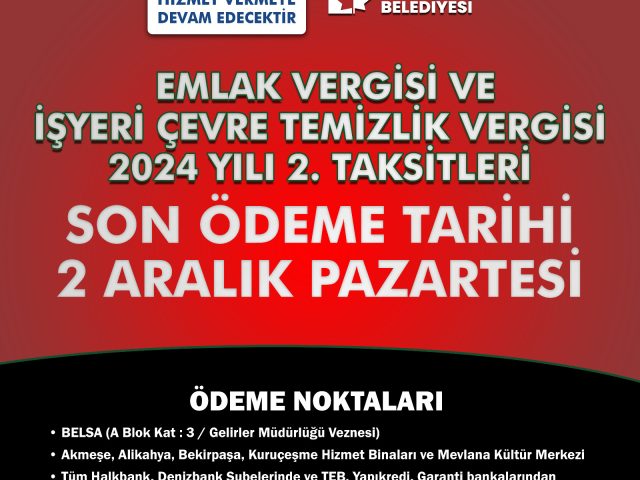 İZMİT BELEDİYESİ GELİRLER MÜDÜRLÜĞÜ HAFTA SONU AÇIK OLACAK