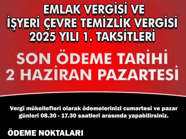 İZMİT BELEDİYESİ EMLAK VE İŞYERİ ÇEVRE TEMİZLİK VERGİLERİNDE SON GÜN 2 HAZİRAN