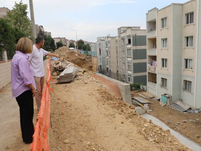 FATMA BAŞKAN, İSTİNAT DUVARI ÇALIŞMASINI YERİNDE DENETLEDİ