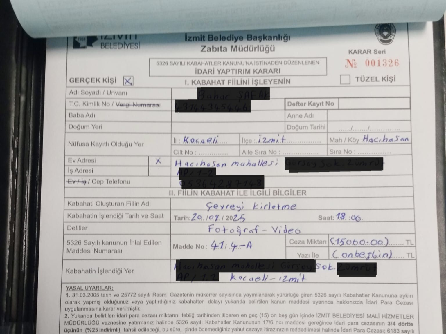 Izmit Belediyesinden çevreyi kirletene 15 Bin TL ceza (3)